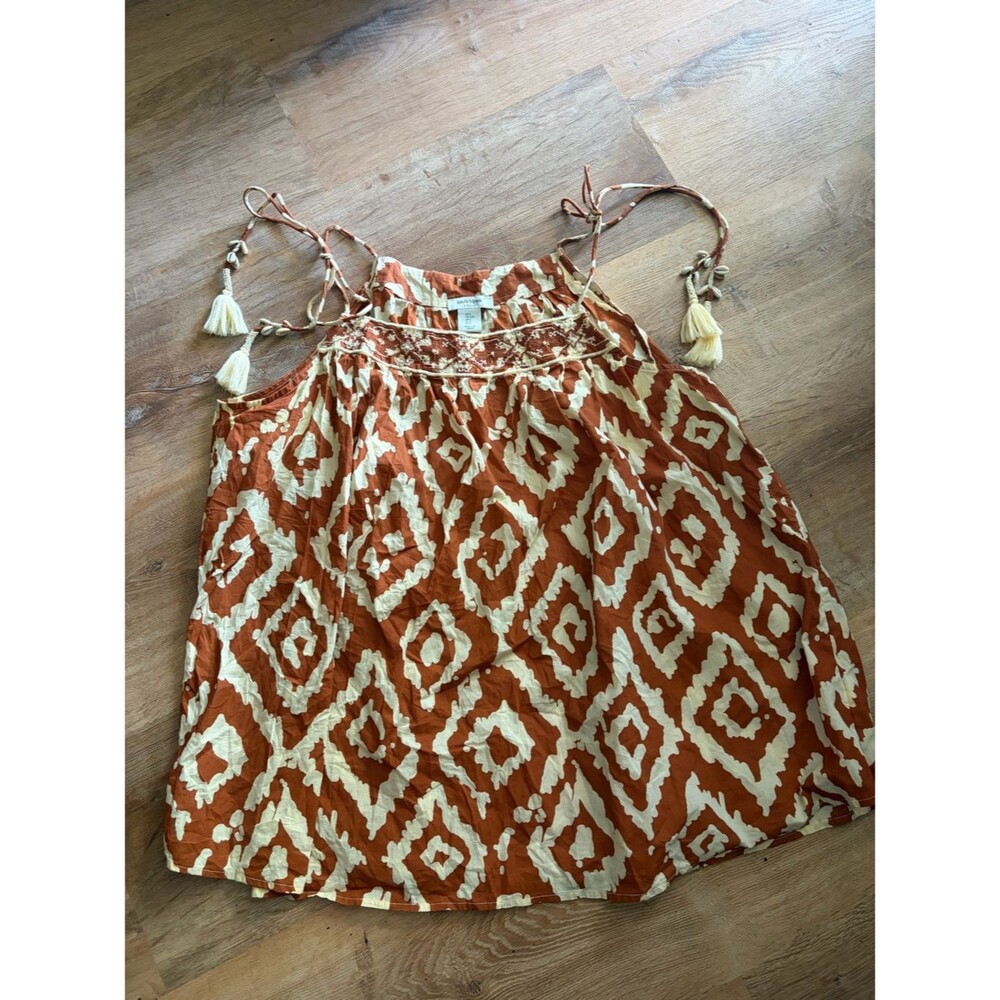 Haute Hippie Rust and Cream Embroidered Tassel Mini Dress Tunic